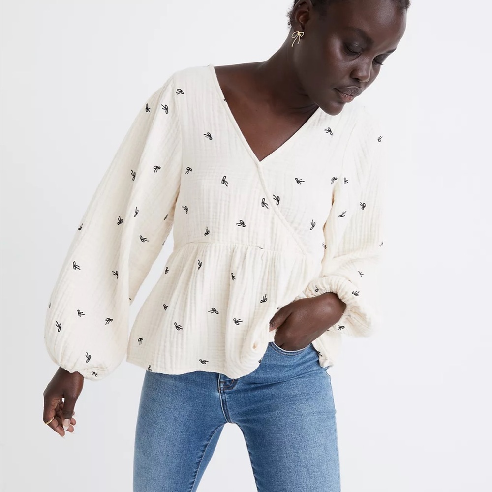 Madewell Lightspun Peplum Wrap top in tiny bows